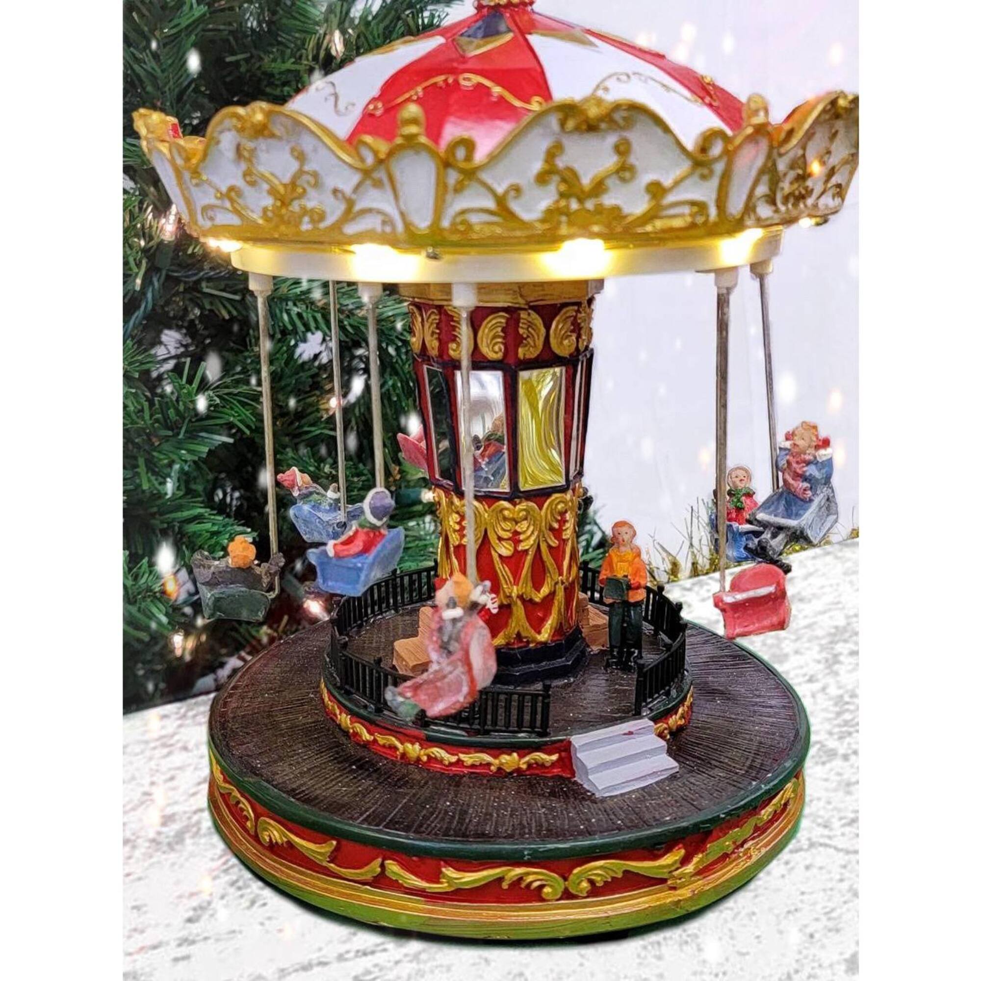 Wizardi 12" Christmas Village Animated Carousel Holiday Decoration